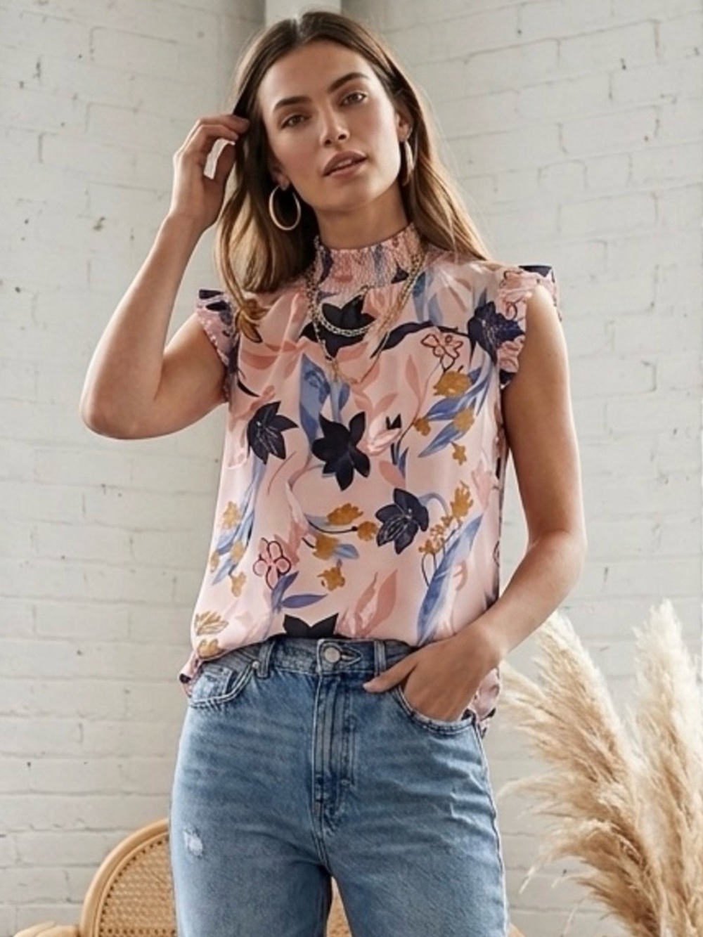 J. Crew Women’s Floral Smocked Ruffle Sleeve Blouse Size 8